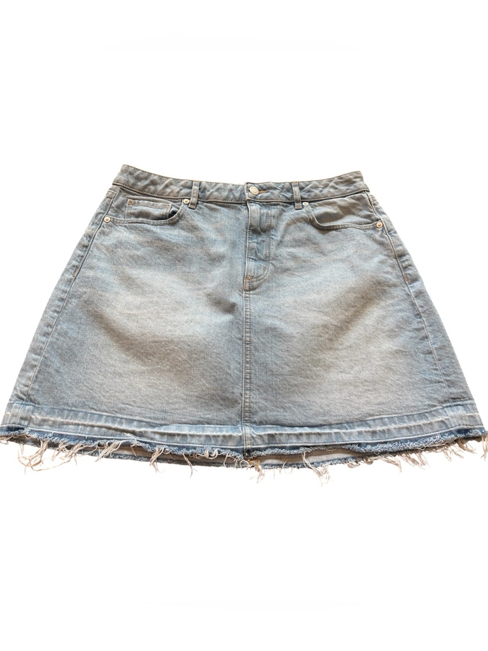 LOFT Raw Hem Light Blue Denim Skirt